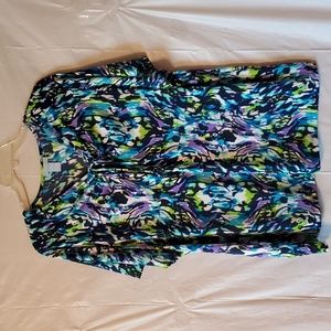 Liz & Me Catherines 3X stretchy short sleeve top NWOT V-neck multi color